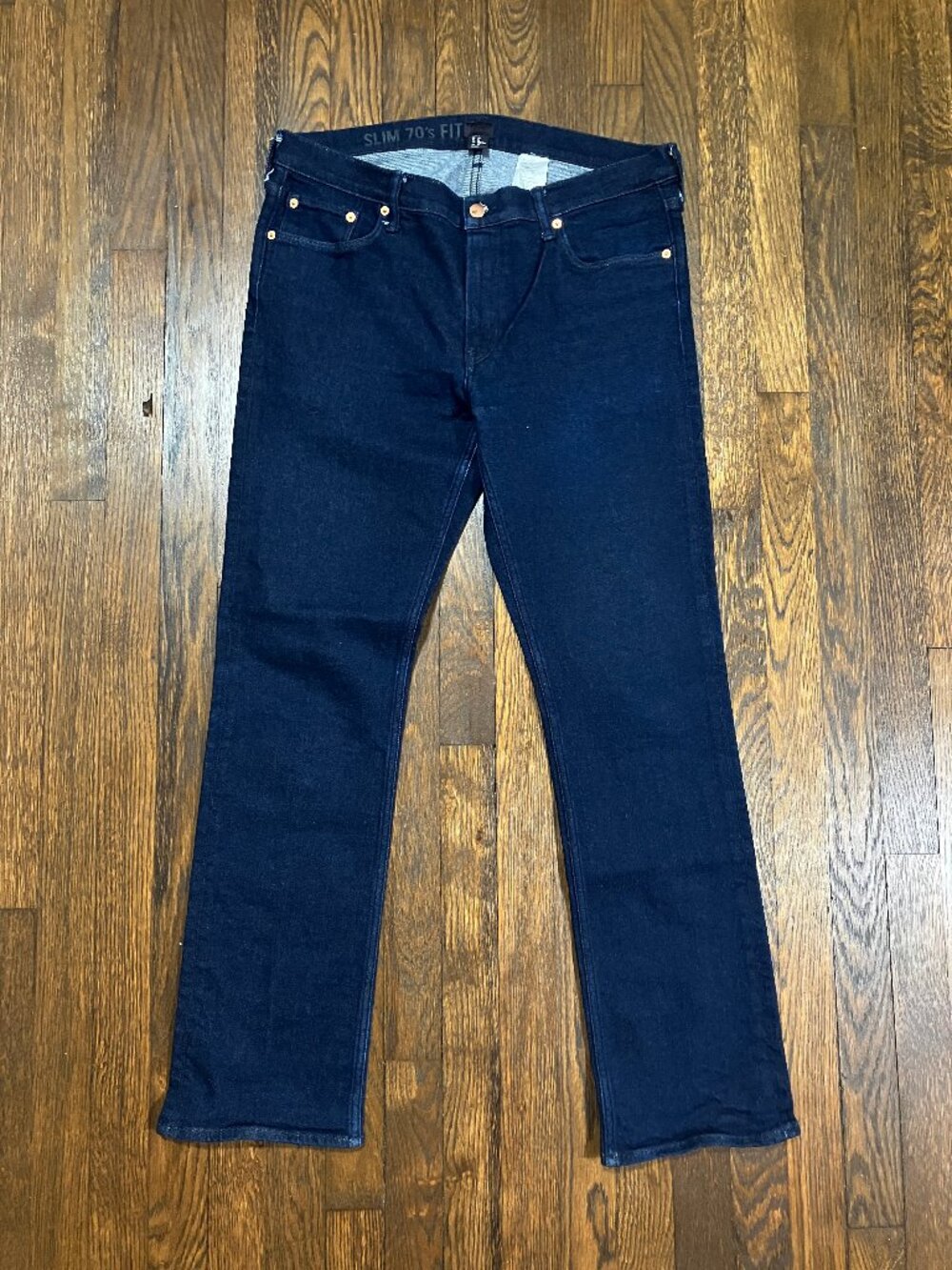 H&M Men’s Slim 70's Fit Dark Blue Rinse Denim Jeans 5-Pocket Zip Fly 36/30